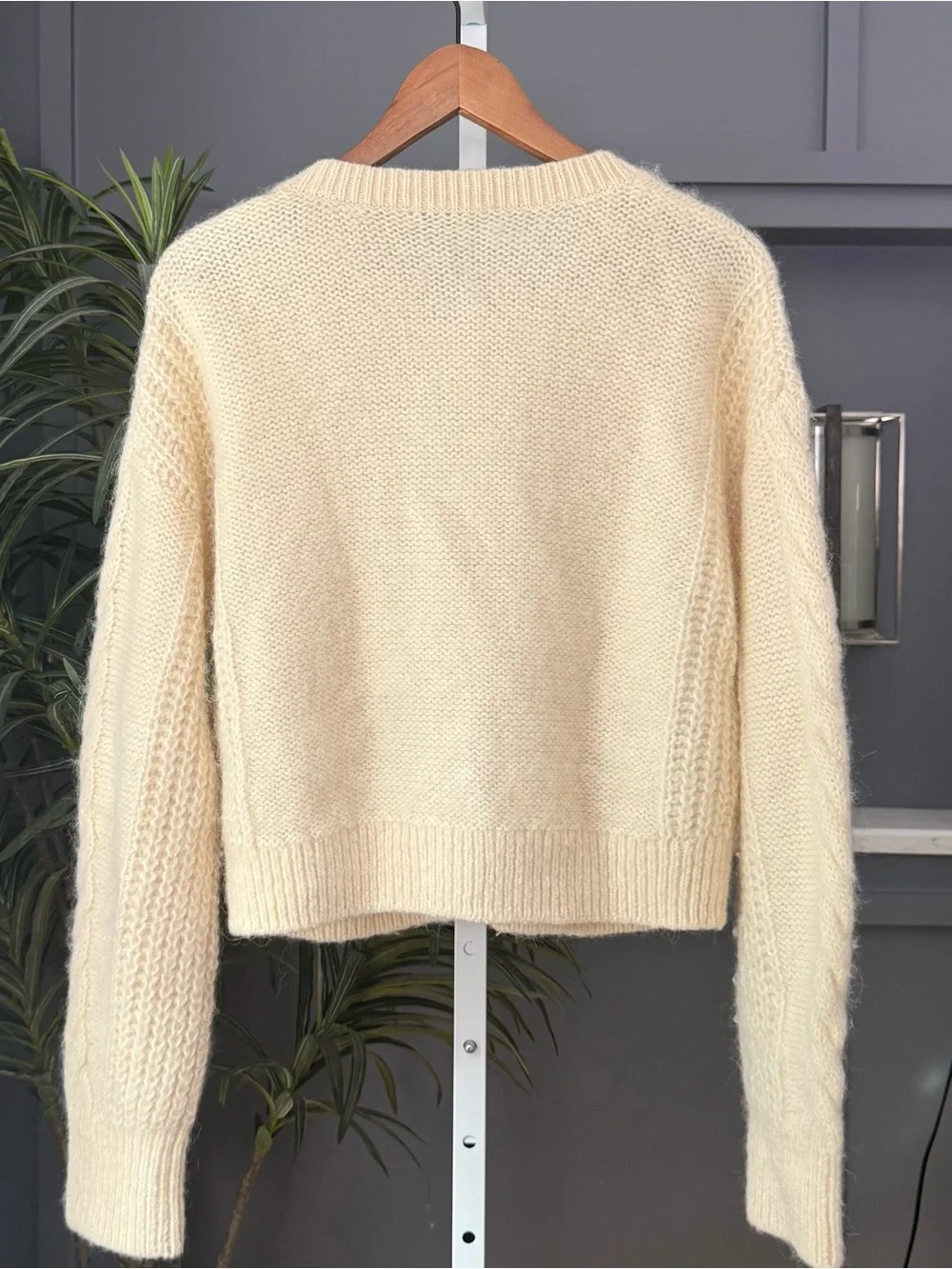 & Other Stories Cropped Cable Knit Wool Alpaca Cardigan Cream M